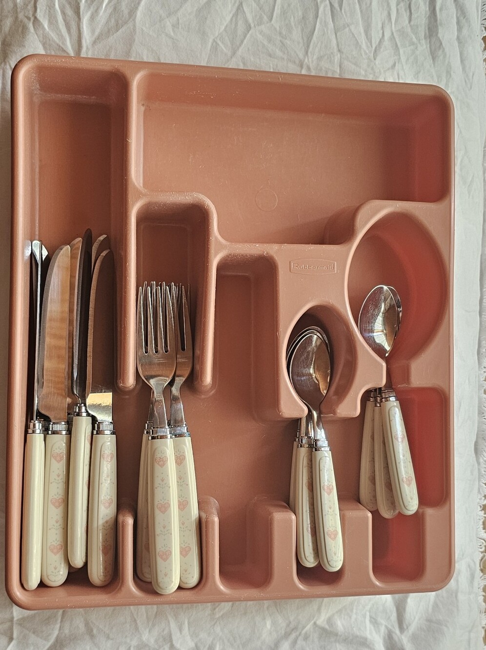 Forever Yours Corelle 18pc pink peach hearts flatware Pink Farmcore cutlery